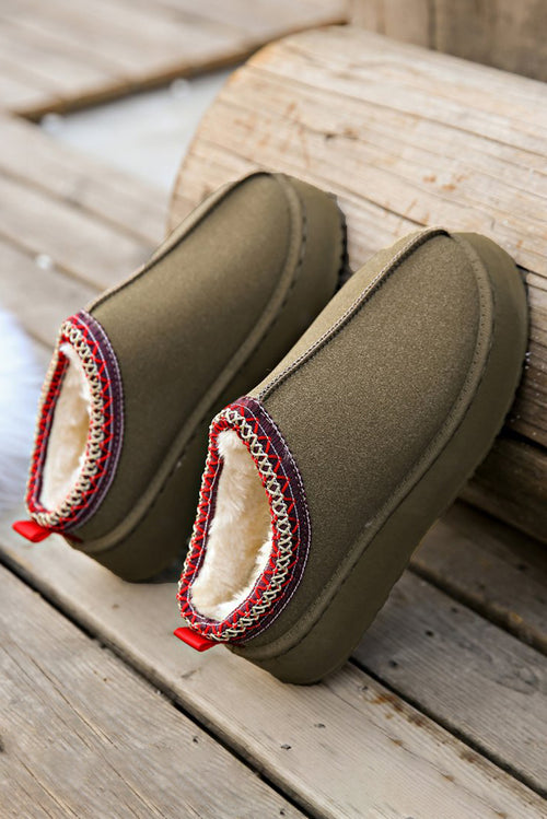 Winter Elegance: Sage Green Plush-Lined Snow Boots