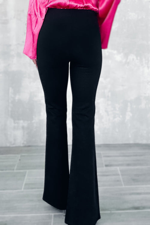 Black Split Front Flare Bottom Pants: Elevate Style.