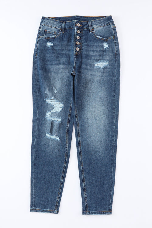 Blue High Waist Distressed Skinny Jeans