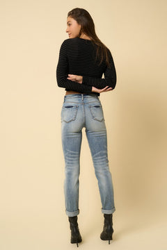 Distressed High Rise Girlfriend Jeans: Slay all day!