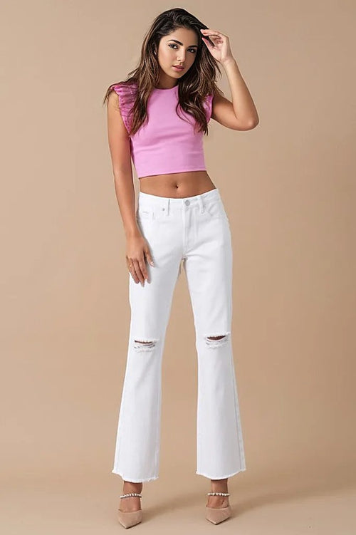 White Wash High Rise Slim Straight Denim