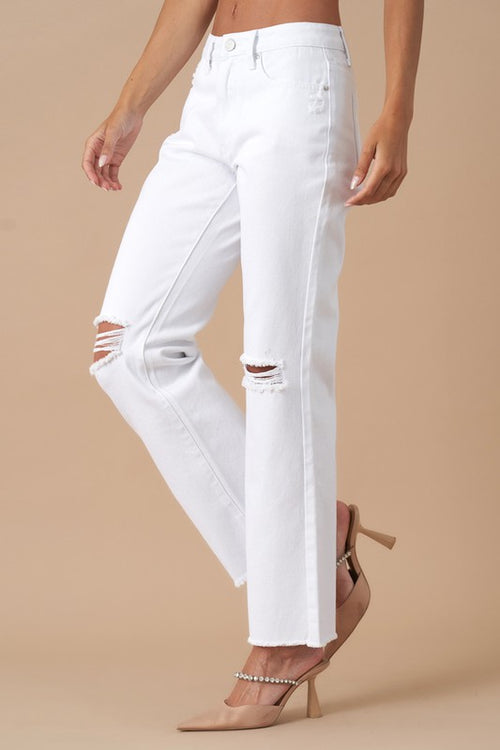 White Wash High Rise Slim Straight Denim