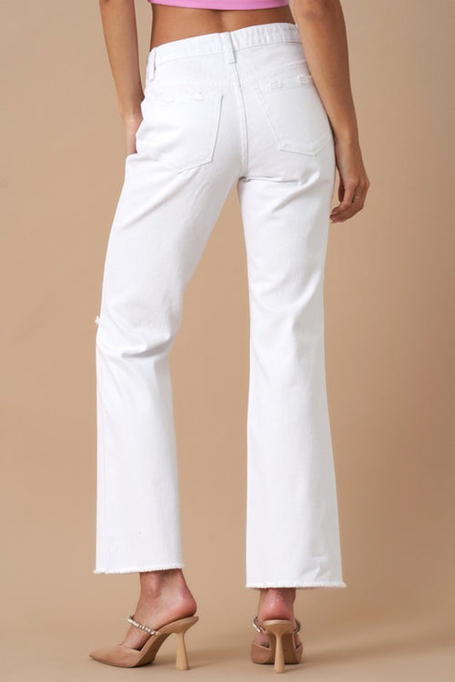 White Wash High Rise Slim Straight Denim