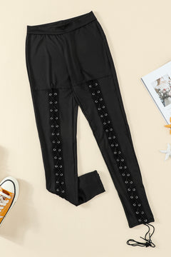 Lace-Up Black Grommet Leggings: Edgy Comfort Style