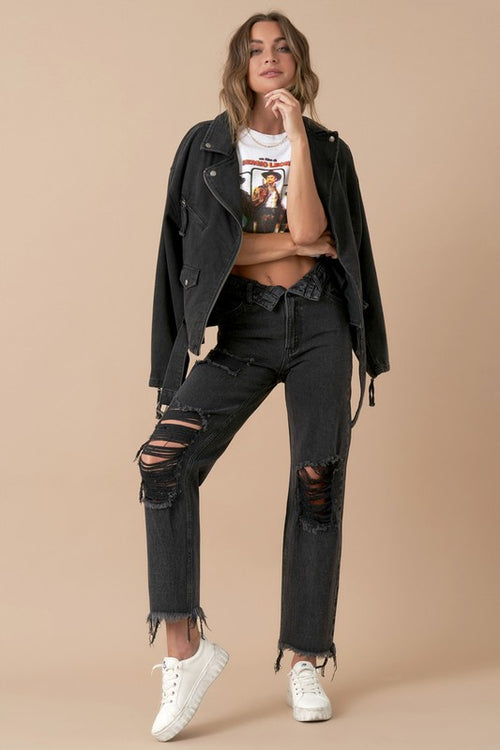 Rock the Flip Waist Black Denim Jeans! 🖤