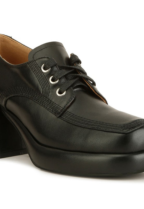 Zaila Leather Block Heel Oxfords: Pure Opulence