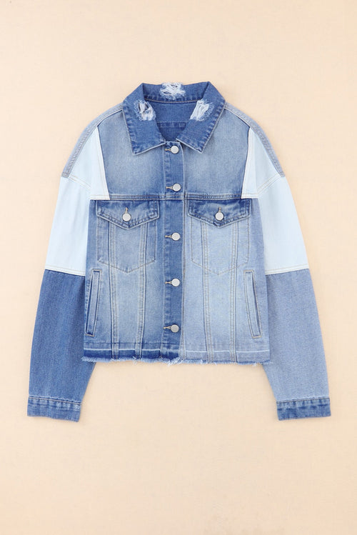 Sky Blue Denim Patchwork Jacket: Stand Out Style