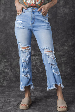 Sky Blue Distressed High Waist Jeans: Stylish!