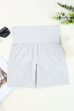 Gray Ribbed High Waist Sports Shorts