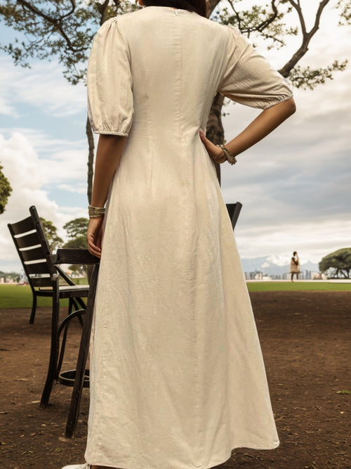 Elegant Twisted V-Neck Cotton Dress