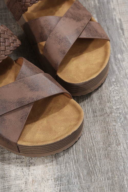 Opulent Brown Braided Platform Slip-Ons: Luxurious Elegance