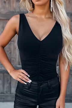 Elegant V Neck Ruched Bodysuit