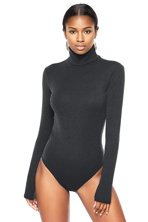 Luxurious Ribbed Turtleneck Bodysuit by Basic Style