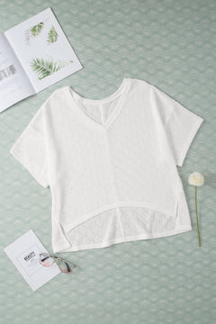 White V Neck Knitted Flowy Blouse