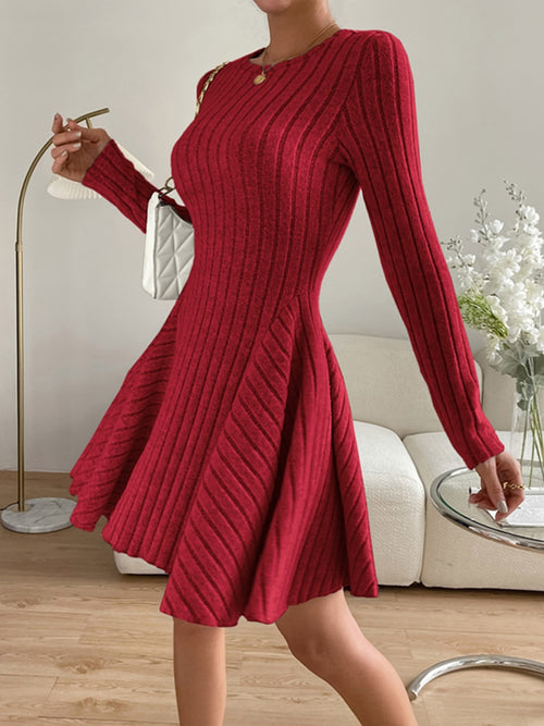 Charming Stretchy Ribbed Long Sleeve Dress