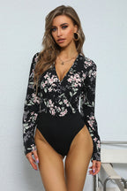 FloraGrace Luxe Elegant Floral Long Sleeve Bodysuit