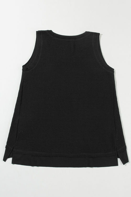 White Scoop Neck Waffle Knit Flowy Vest