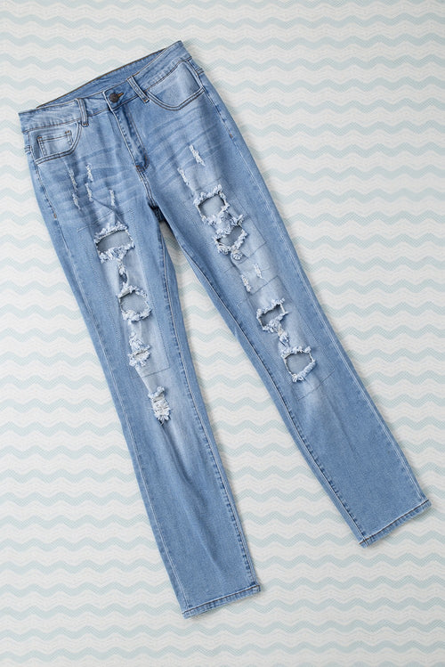 Sky Blue Chic Buttoned Pockets Jeans