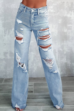 Sky Blue Distressed Wide Leg Jeans: Retro Vibes!