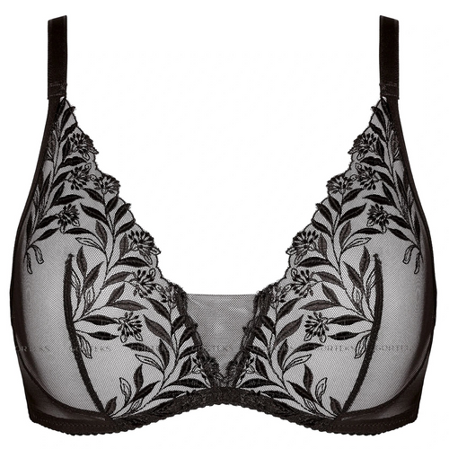 Gorteks Sheer Posh Plunge Bra: Black Elegance