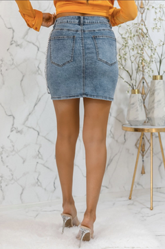 Unique Chain Link Detail Mini Denim Skirt