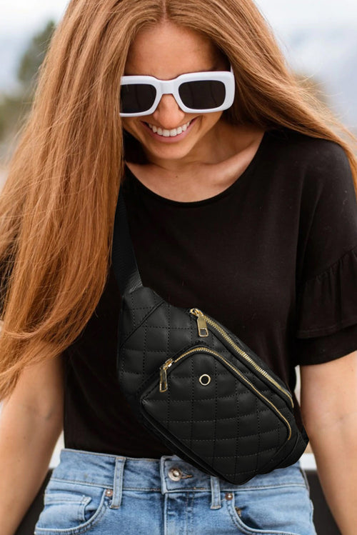 Black Rhombus Pattern Simple Waist Bag