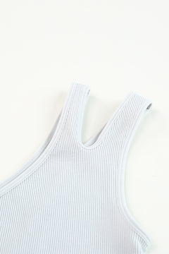 Gray Ribbed Split Shoulder Sports Bra