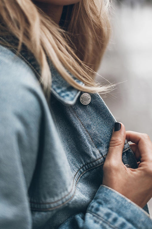 Sky Blue Metal Buttons Flap Pocket Drop Shoulder Denim Jacket