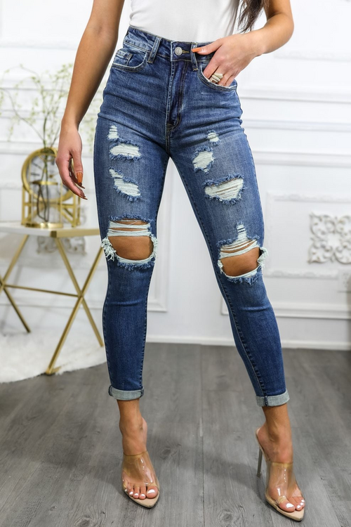 Roll 'Em Up Edgy Distressed Jeans 😎