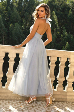 Backless Mesh Halter Dress - Elegant Allure