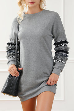 Exquisite Grey Fringed Ruffled Sweatshirt Dress