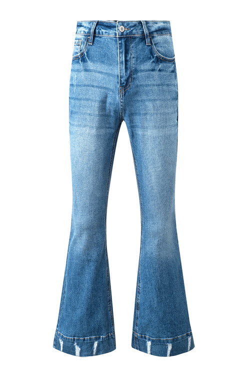 Sky Blue Distressed Flare Jeans: Retro-Chic Essential