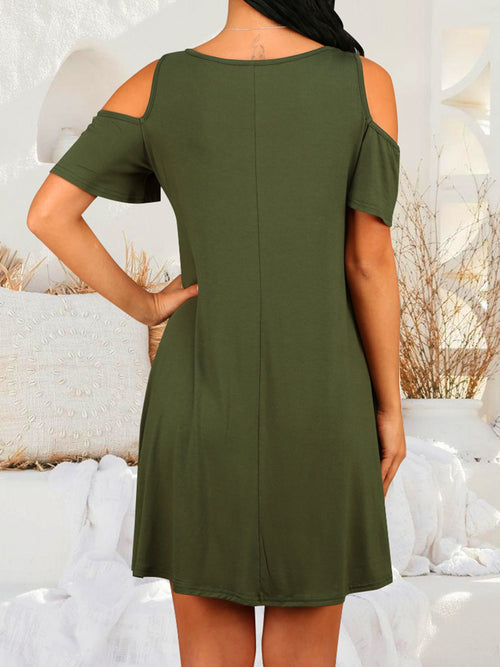 Abstract Elegance Cold Shoulder Dress: Formal Sophistication