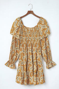 Yellow Boho Paisley Floral Dress: Bohemian Elegance