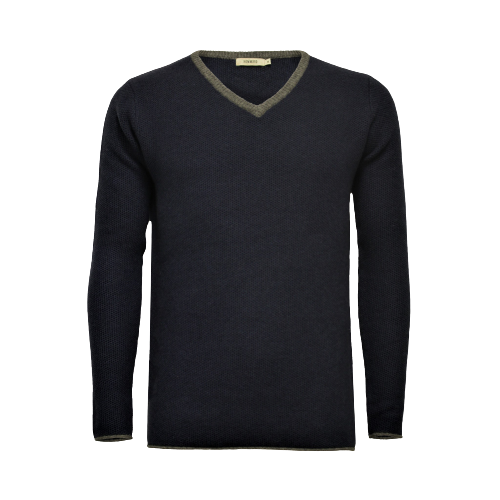 Navy Cashmere V Neck Sweater with contrast Neptune