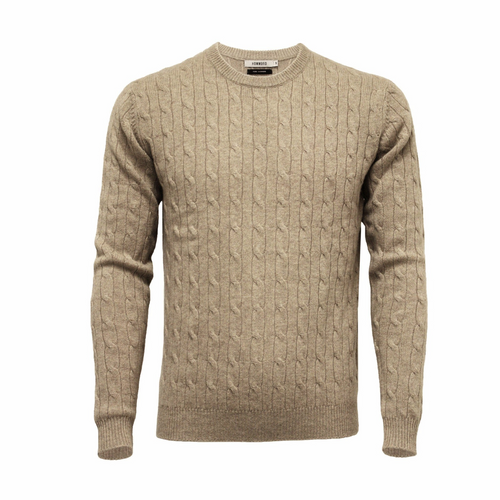 Camel Cashmere Crew Neck Cable Sweater
