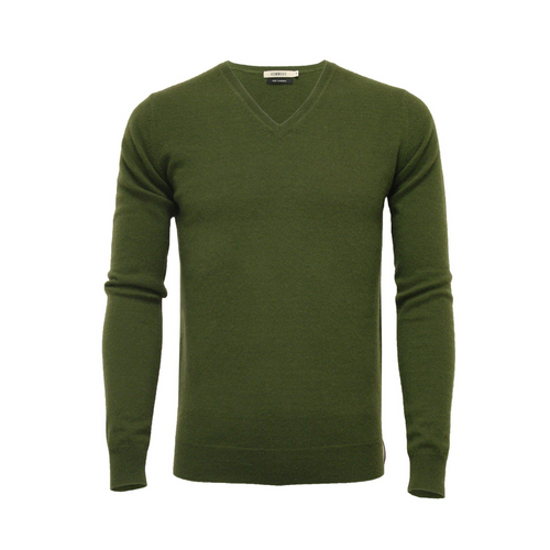 Luxurious Green Cashmere V-neck Sweater