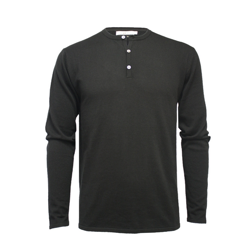 Jersey Henley T Shirt black Long Sleeves St Tropez