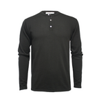 Luxe Black Jersey Henley: Cotton, Silk, Cashmere