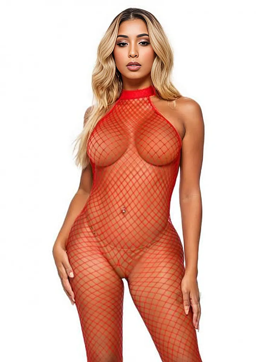 Passion Flame Industrial Net Backless Bodystocking
