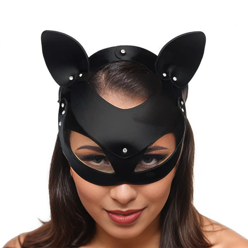 🐱 Whisker-Kisses Leather Cat Mask: Meow-tastic Fantasy! 🖤