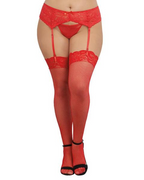 Dreamgirl Queen Size Red Fishnet Thigh Highs