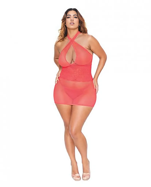 Dreamy Coral Lace Chemise & G-String: Romance Bliss.