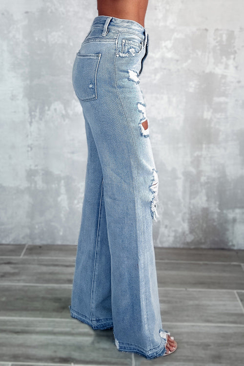 Sky Blue Distressed Wide Leg Jeans: Retro Vibes!