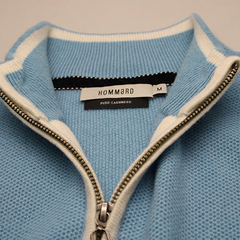 Refined Essence: Glacier Blue Cashmere Zip Sweater