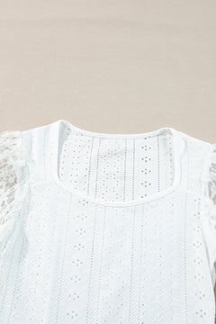 White Frenchy Contrast Lace Bishop Sleeve Bodysuit