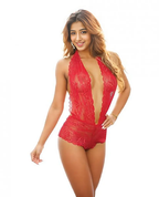 Ravishing Red Romance Halter Lace Bodysuit