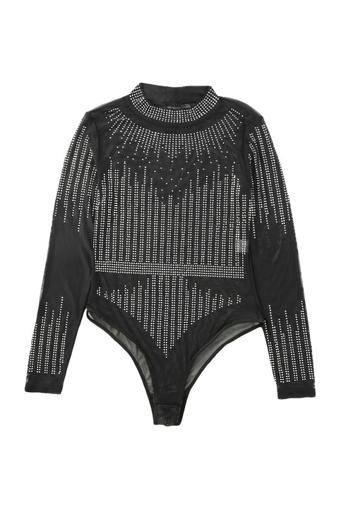 Black Rhinestone Mesh Bodysuit: Pure Elegance!