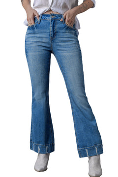 Sky Blue Distressed Flare Jeans: Retro-Chic Essential