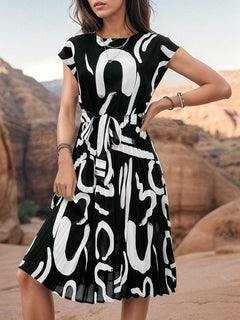 Elegant Cap Sleeve Tie Waist Dress